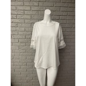 Cathy Women White Cotton Short Sleeve Top Size L